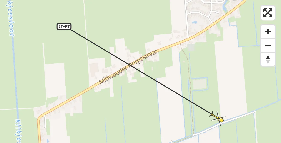 Routekaart van de vlucht: Politieheli naar Midwoud, Sellecum