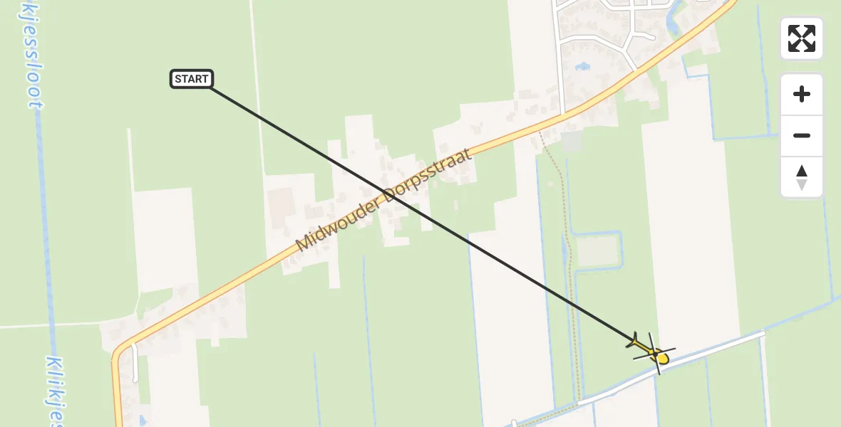 Routekaart van de vlucht: Politiehelikopter naar Midwoud, Sellecum