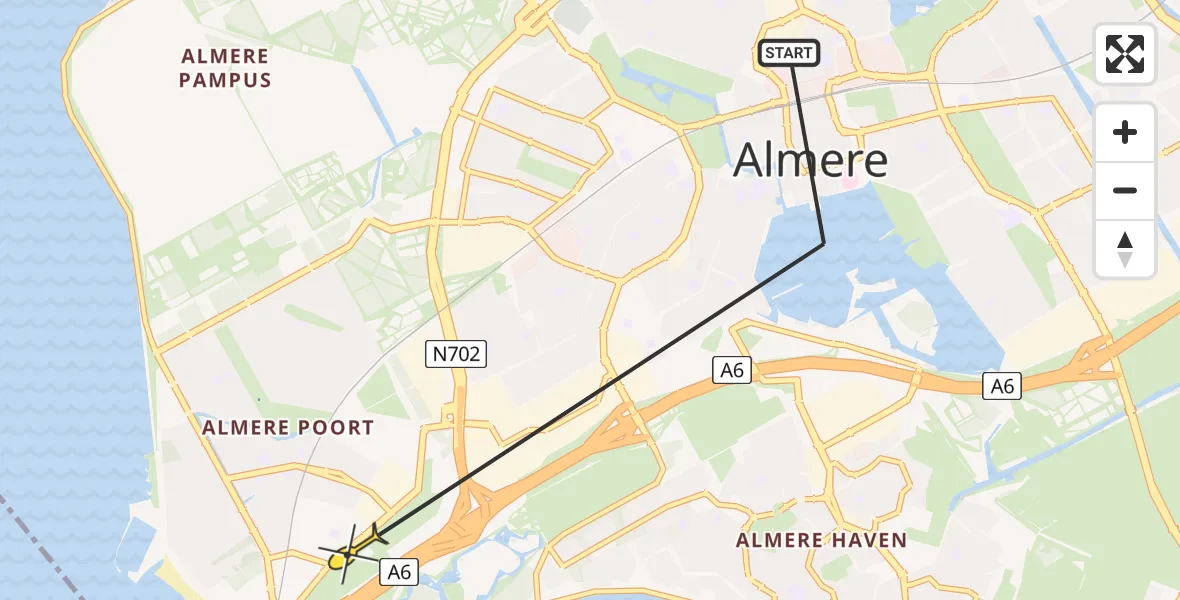 Routekaart van de vlucht: Politiehelikopter naar Almere, Esplanade