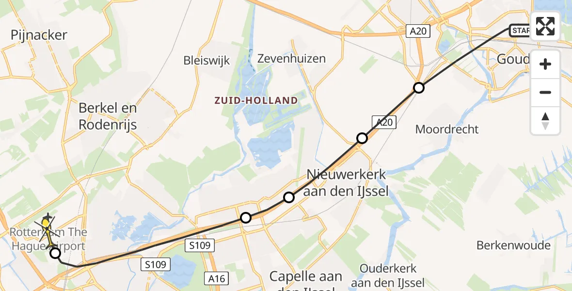 Routekaart van de vlucht: Lifeliner 2 naar Rotterdam The Hague Airport, Burgemeester Jamessingel