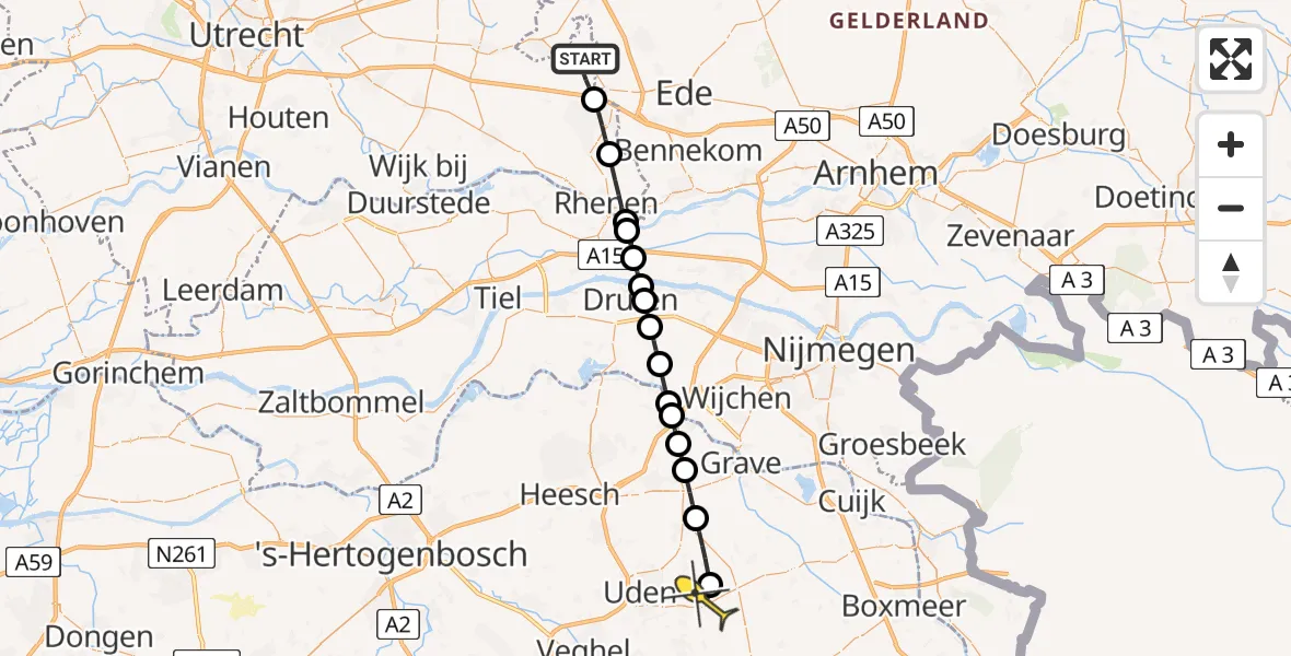 Routekaart van de vlucht: Lifeliner 3 naar Vliegbasis Volkel, Emminkhuizerlaan