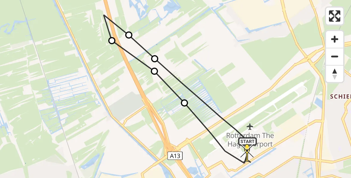 Routekaart van de vlucht: Lifeliner 2 naar Rotterdam The Hague Airport, Schieveense polder