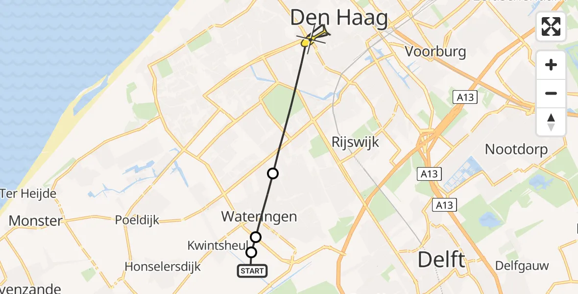 Routekaart van de vlucht: Lifeliner 2 naar Den Haag, Wippolderlaan