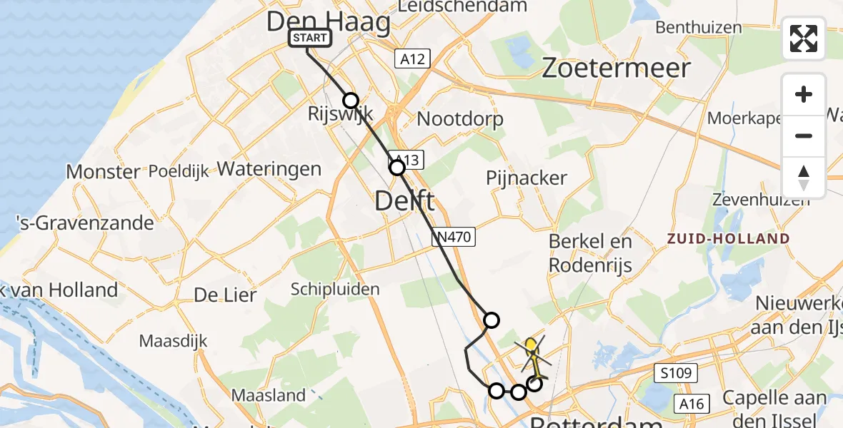 Routekaart van de vlucht: Lifeliner 2 naar Rotterdam The Hague Airport, Mijtensstraat