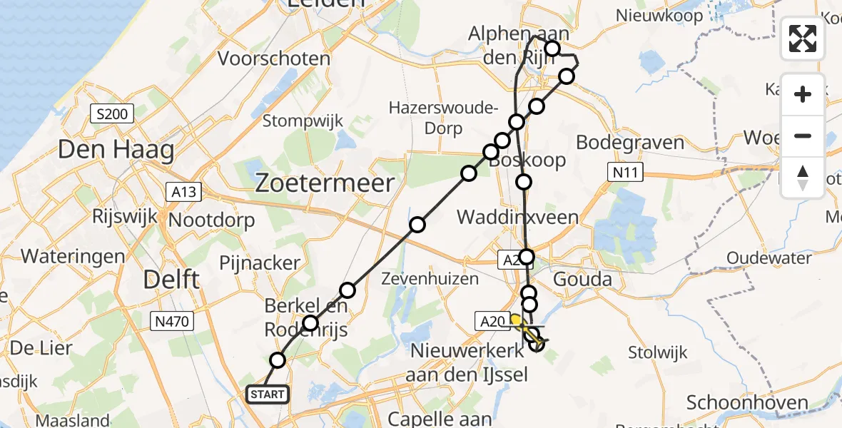 Routekaart van de vlucht: Lifeliner 2 naar Moordrecht, Oude Bovendijk