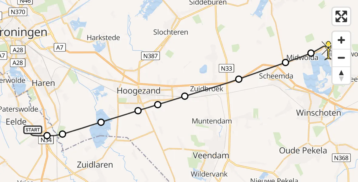 Routekaart van de vlucht: Lifeliner 4 naar Vliegveld Oostwold, Duinstraat