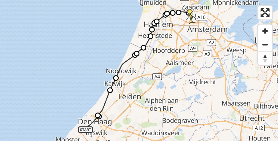 Routekaart van de vlucht: Lifeliner 1 naar Amsterdam Heliport, Wognumstraat