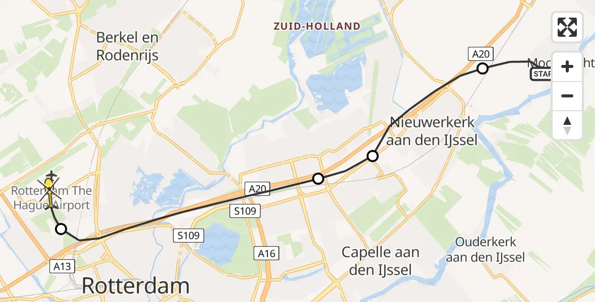 Routekaart van de vlucht: Lifeliner 2 naar Rotterdam The Hague Airport, Spoorweglaan