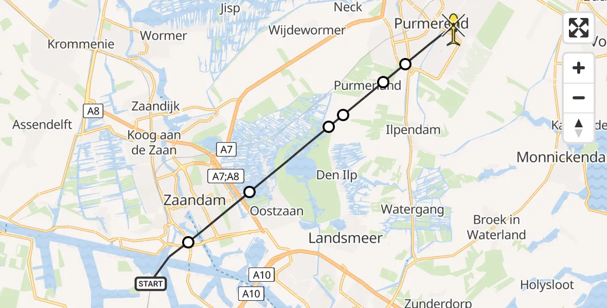 Routekaart van de vlucht: Lifeliner 1 naar Purmerend, Hemkade