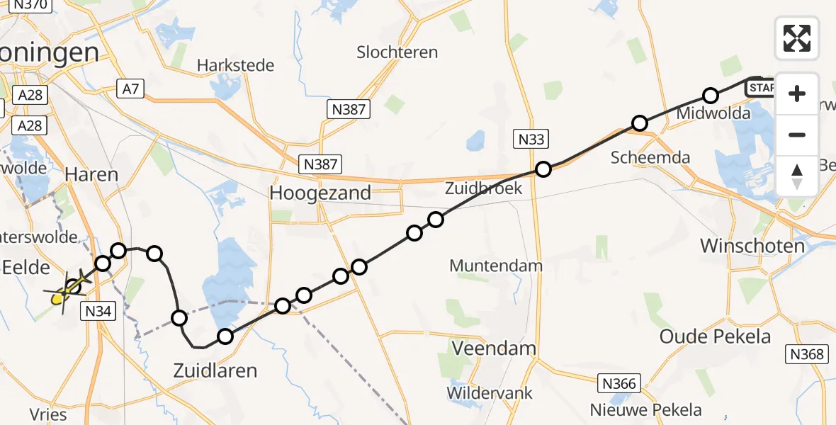 Routekaart van de vlucht: Lifeliner 4 naar Groningen Airport Eelde, Nieuwlandseweg