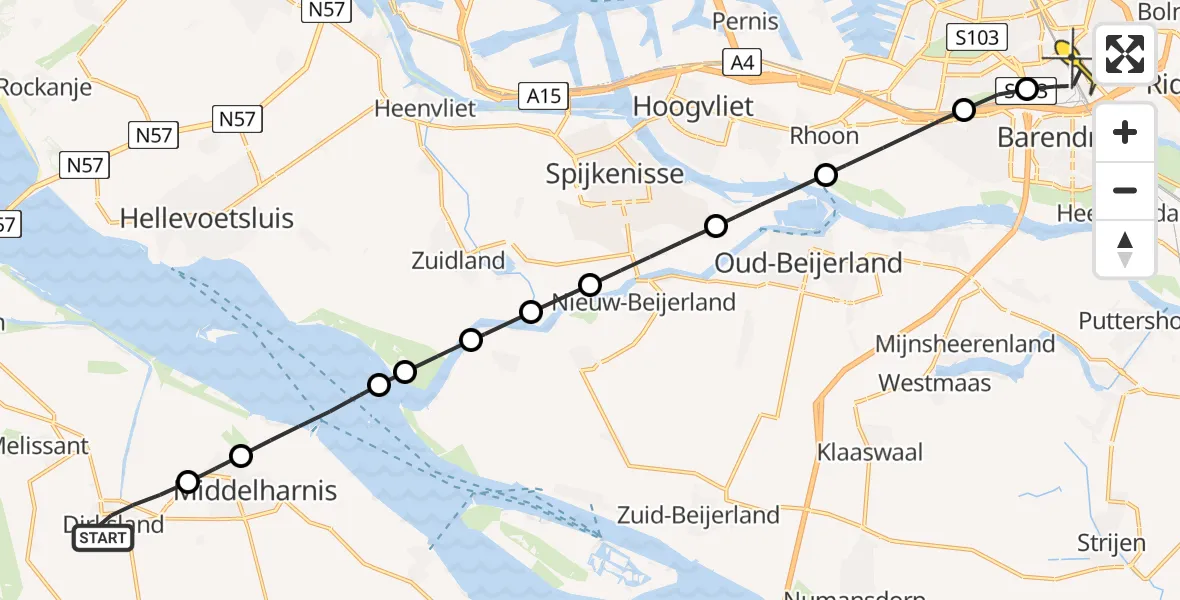 Routekaart van de vlucht: Lifeliner 2 naar Rotterdam, Onwaardsedijk Noord