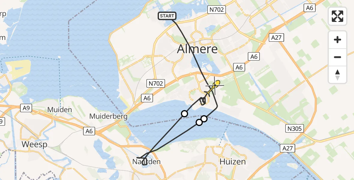 Routekaart van de vlucht: Politieheli naar Almere, Basilicumweg