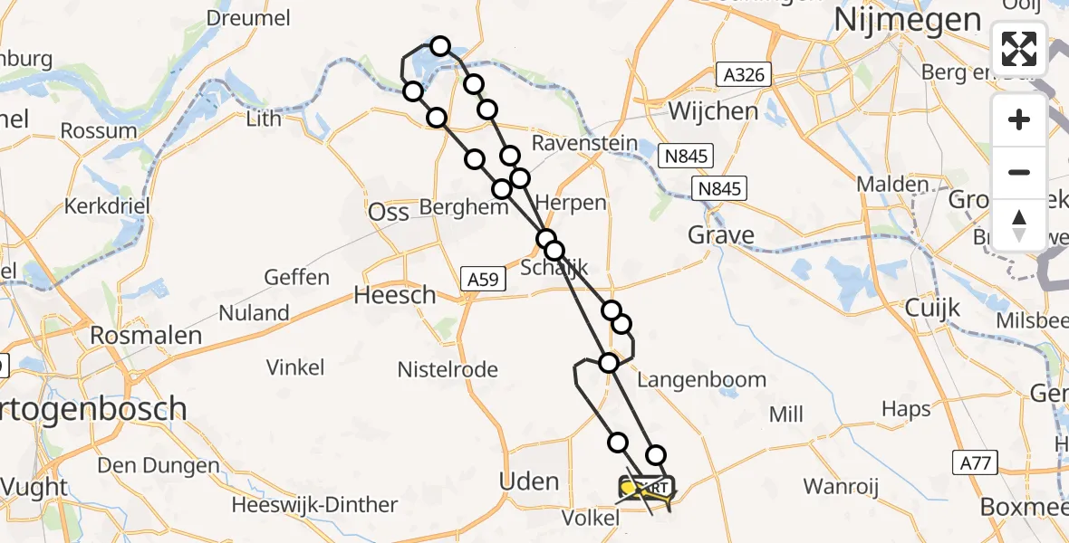 Routekaart van de vlucht: Lifeliner 3 naar Vliegbasis Volkel, Houtvennen