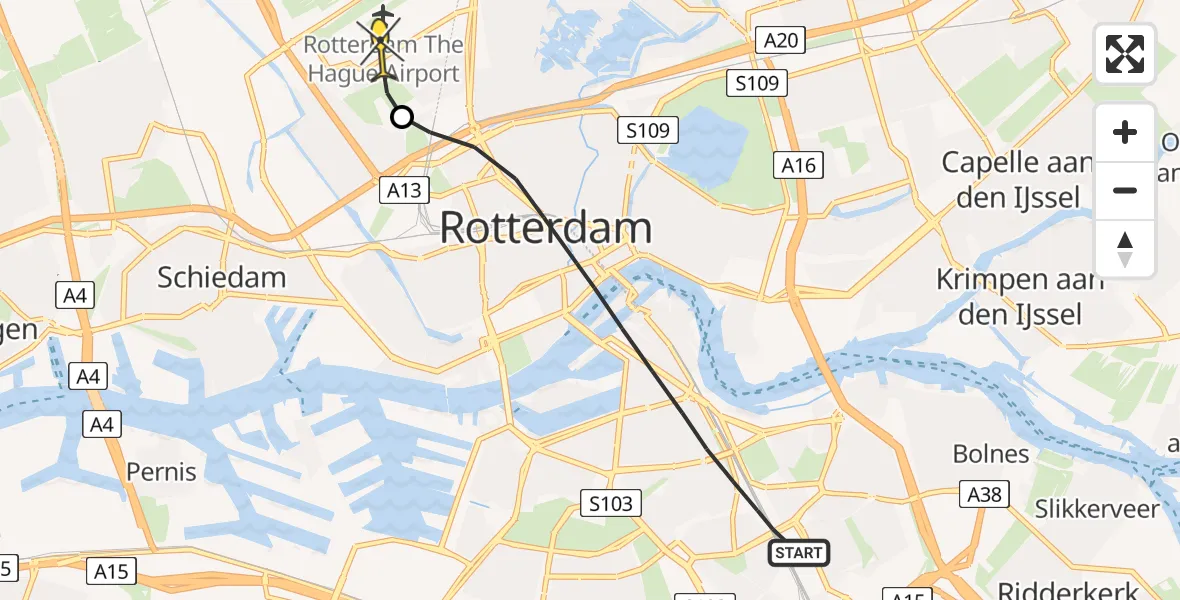 Routekaart van de vlucht: Lifeliner 2 naar Rotterdam The Hague Airport, West-Varkenoordseweg