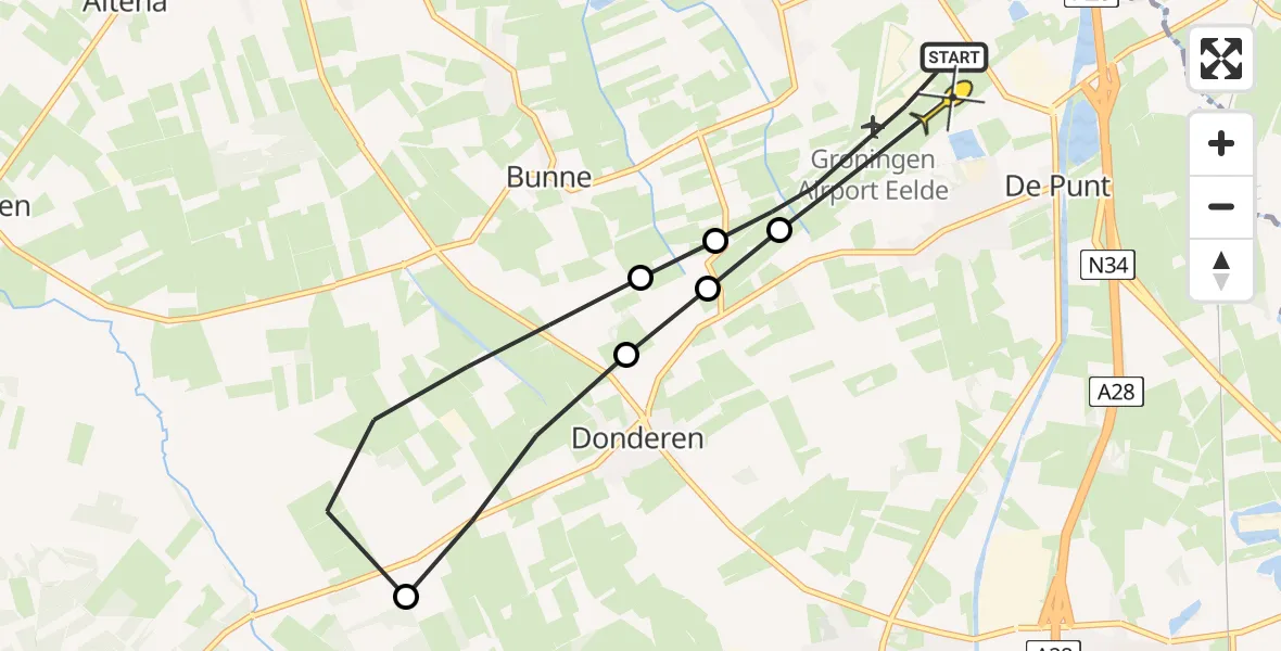 Routekaart van de vlucht: Lifeliner 4 naar Groningen Airport Eelde, Veldkampweg