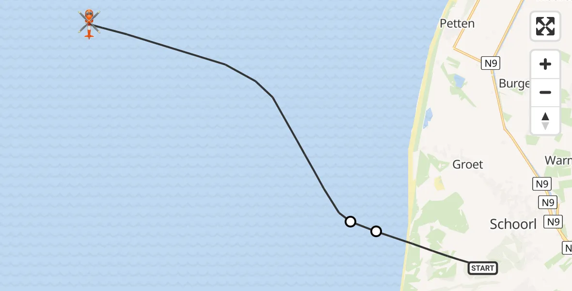 Vluchtroute Kustwachthelikopter Schoorl - , 23 december 2024, 15:51