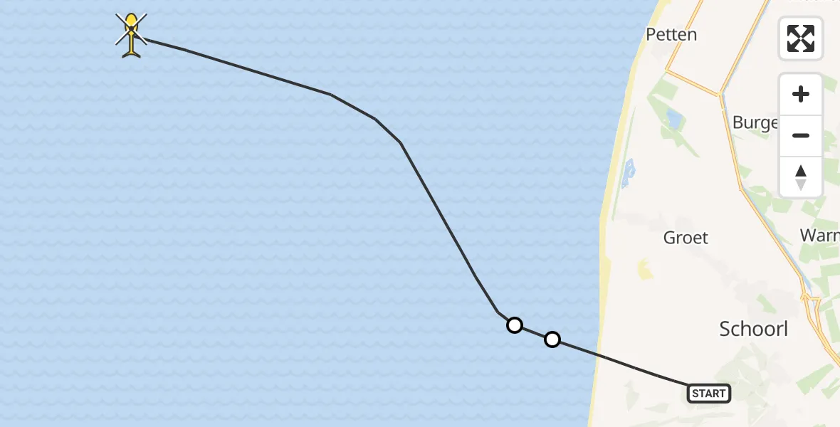 Routekaart van de vlucht: Kustwachthelikopter naar Mariaweg