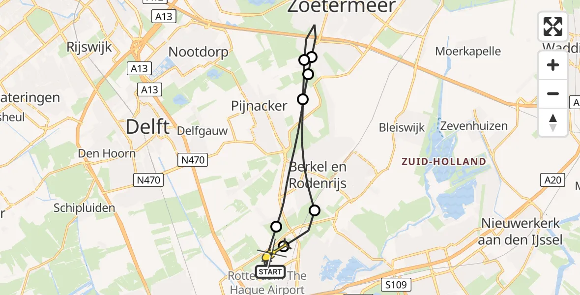 Routekaart van de vlucht: Lifeliner 2 naar Rotterdam The Hague Airport, Doenkadepad