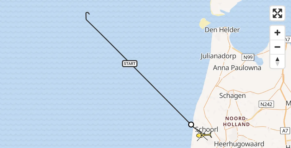 Routekaart van de vlucht: Kustwachthelikopter naar Schoorl, Slangenweg