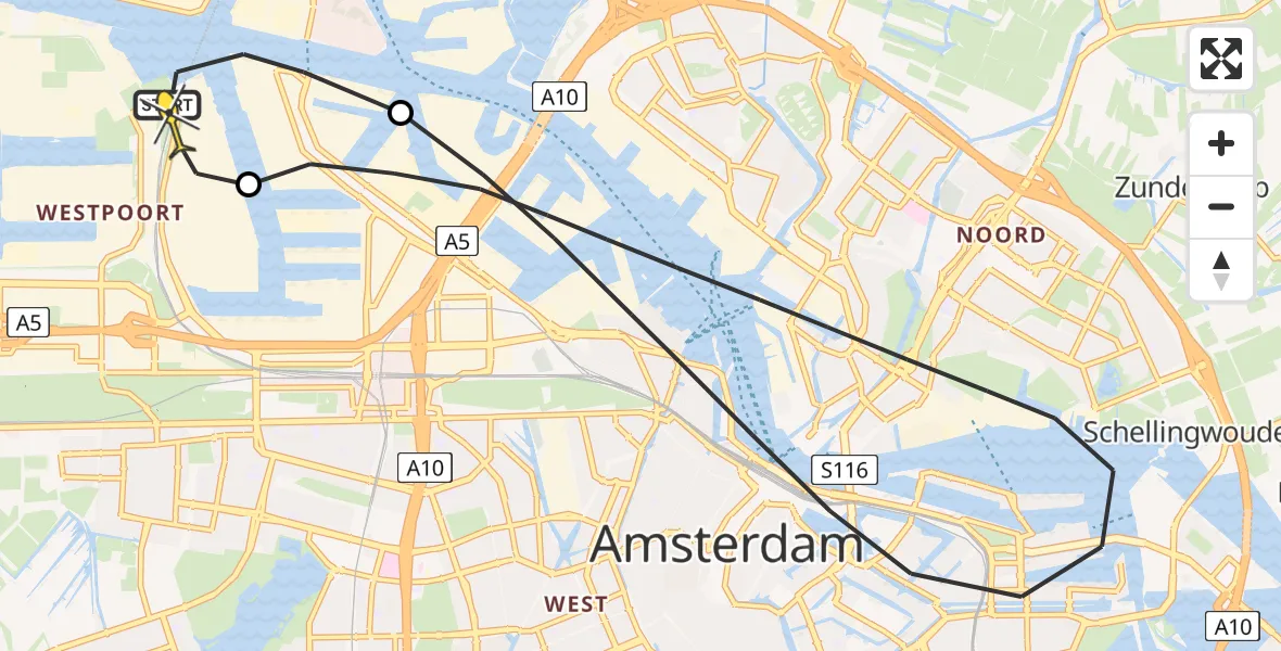 Routekaart van de vlucht: Lifeliner 1 naar Amsterdam Heliport, Belangenvereniging tuinders Zaanderhorn