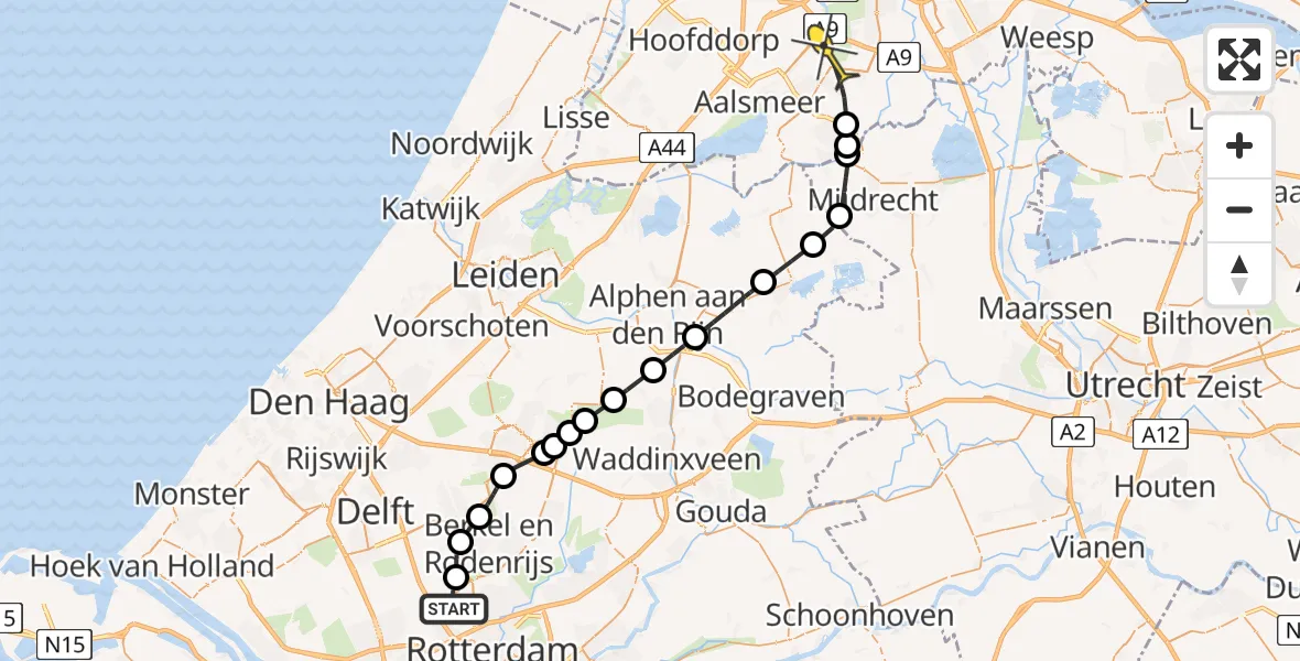 Routekaart van de vlucht: Politieheli naar Amstelveen, Oude Bovendijk