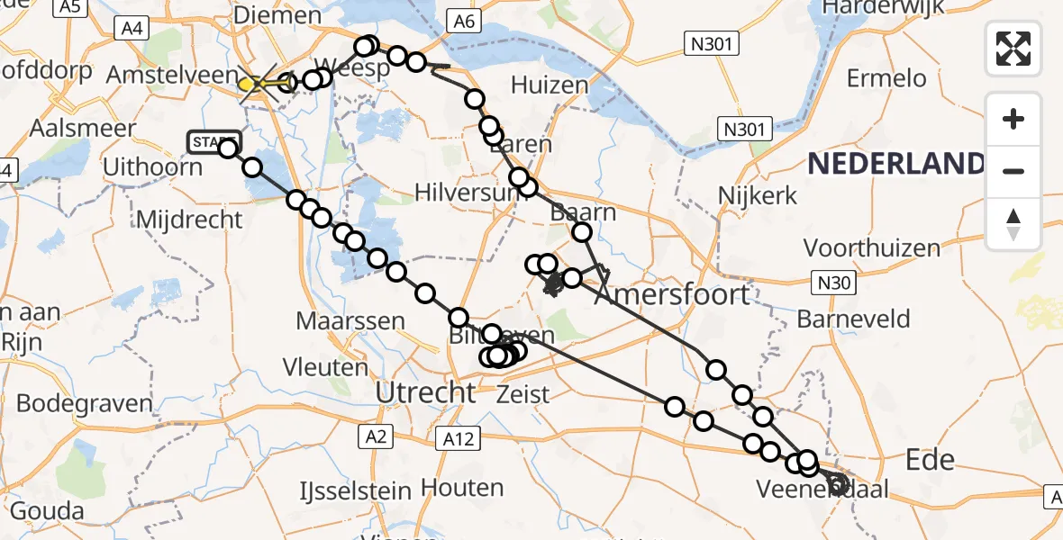 Routekaart van de vlucht: Politieheli naar Academisch Medisch Centrum (AMC), Waverdijk