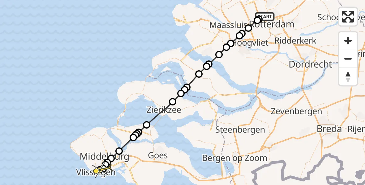 Routekaart van de vlucht: Lifeliner 2 naar Ritthem, Delftweg