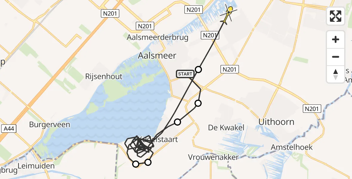 Routekaart van de vlucht: Politieheli naar Aalsmeer, Mijnsherenweg