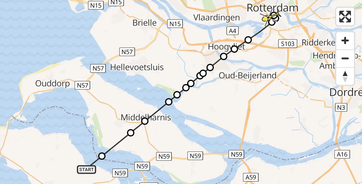 Routekaart van de vlucht: Lifeliner 2 naar Erasmus MC, Dillingsweg