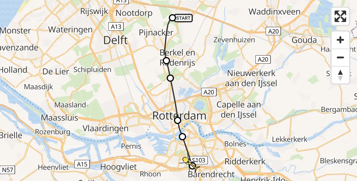 Routekaart van de vlucht: Lifeliner 2 naar Barendrecht, Keulseweg