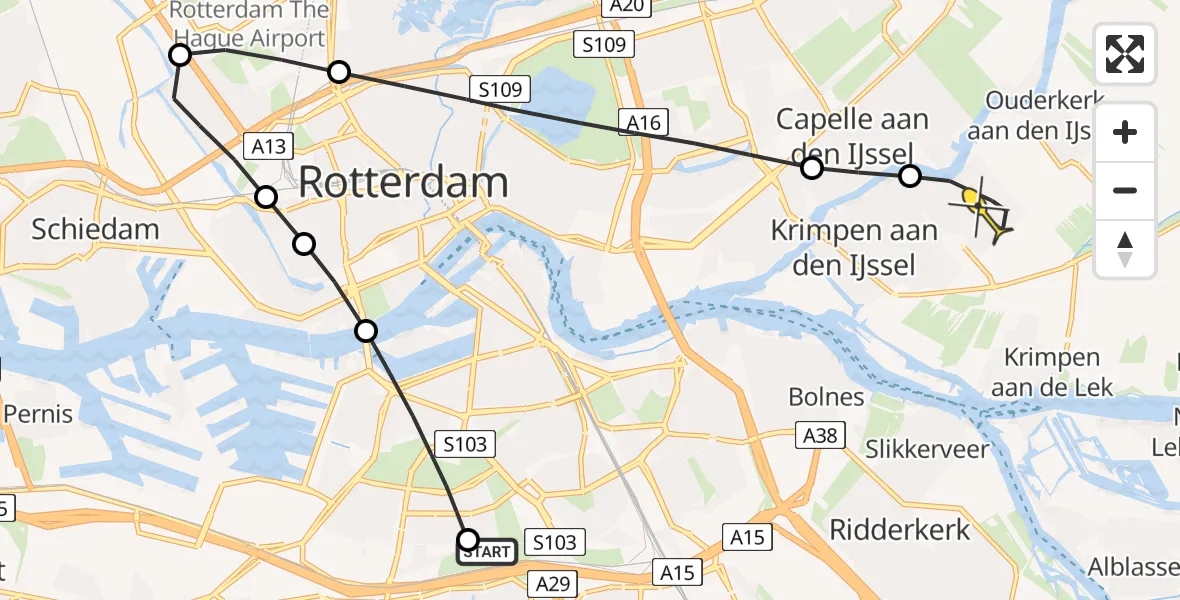 Routekaart van de vlucht: Lifeliner 2 naar Krimpen aan den IJssel, Zuiderparkpad