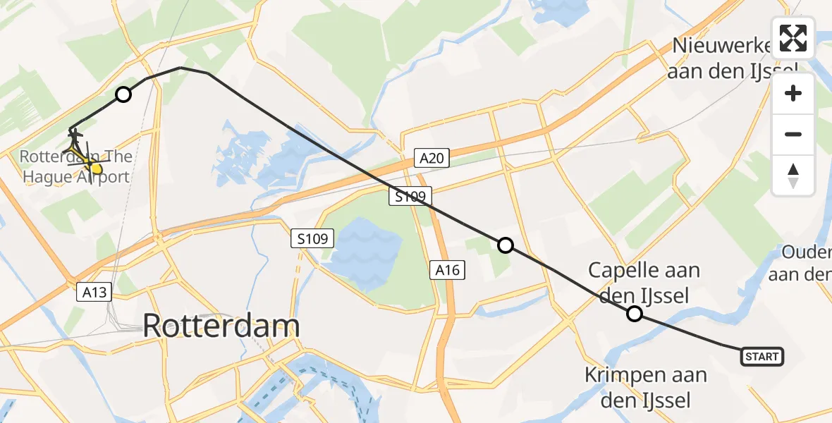 Routekaart van de vlucht: Lifeliner 2 naar Rotterdam The Hague Airport, Vijfkamp