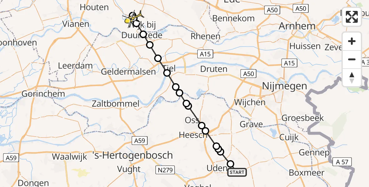 Routekaart van de vlucht: Lifeliner 3 naar Cothen, Zeelandsedijk