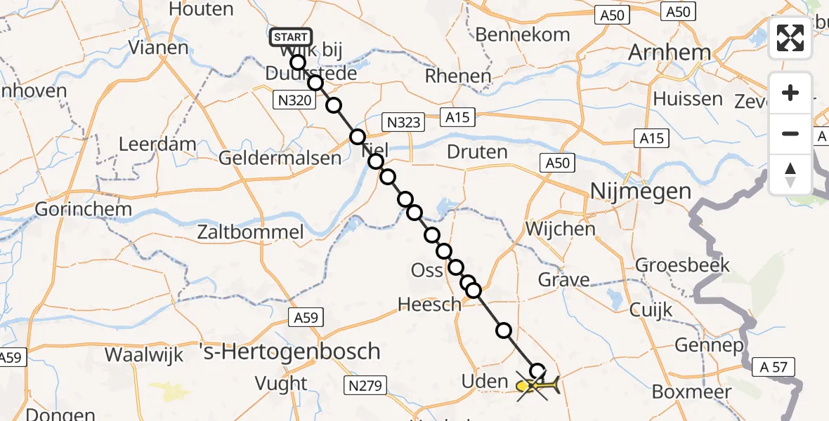 Routekaart van de vlucht: Lifeliner 3 naar Vliegbasis Volkel, Bredeweg