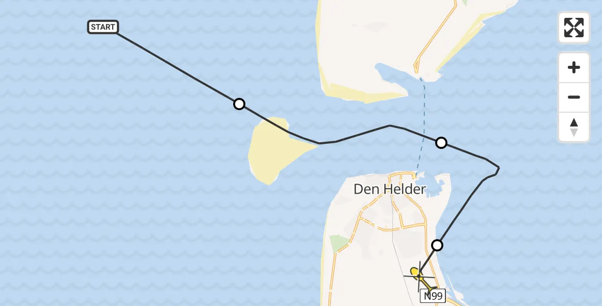 Routekaart van de vlucht: Kustwachthelikopter naar Vliegveld De Kooy, Doggersvaart