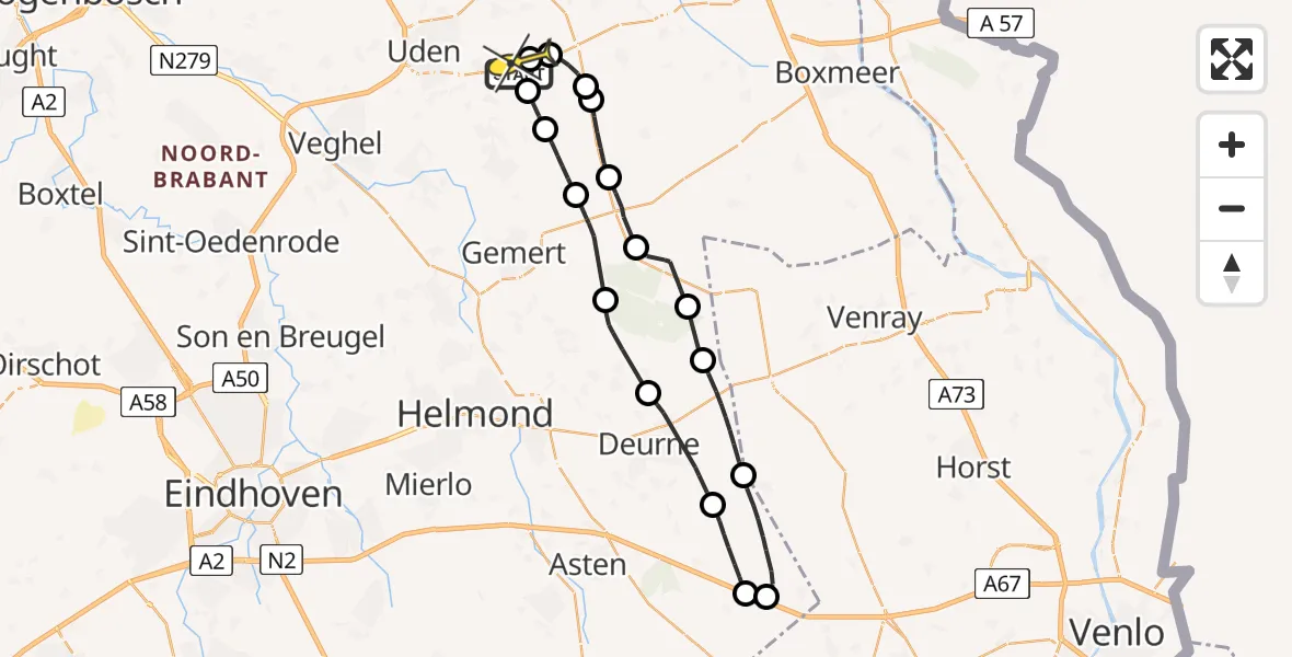 Routekaart van de vlucht: Lifeliner 3 naar Vliegbasis Volkel, Oude Peelstraat