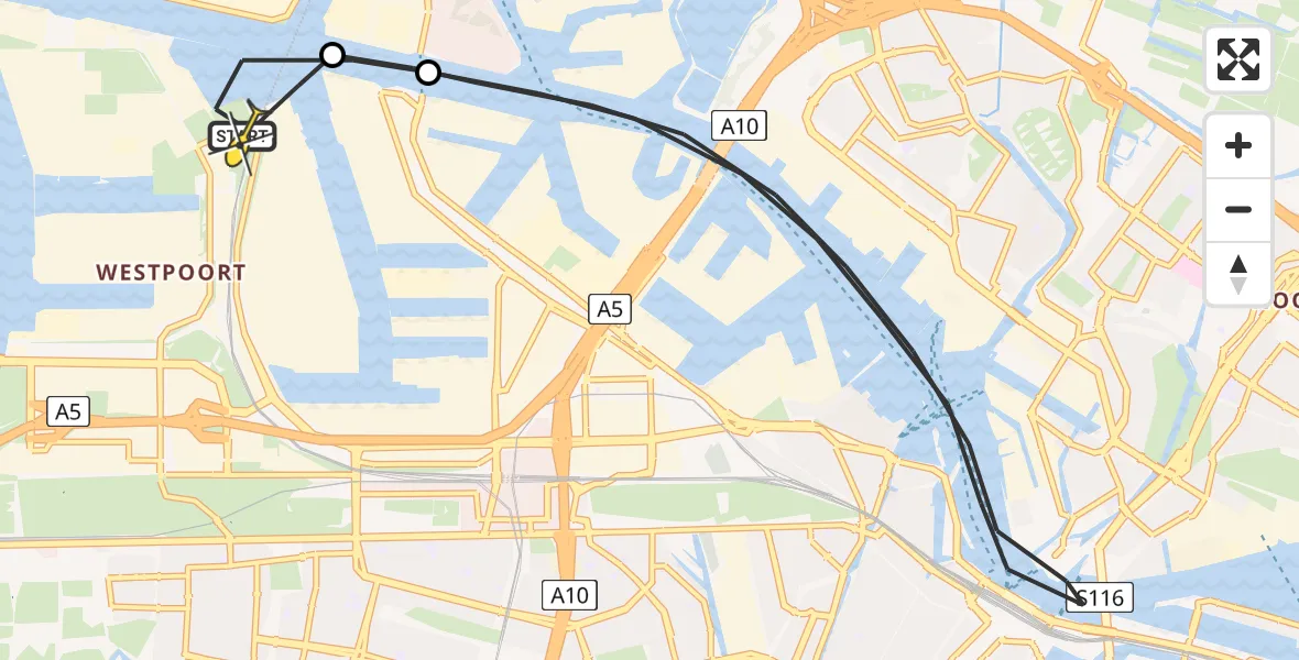 Routekaart van de vlucht: Lifeliner 1 naar Amsterdam Heliport, Symon Spiersweg