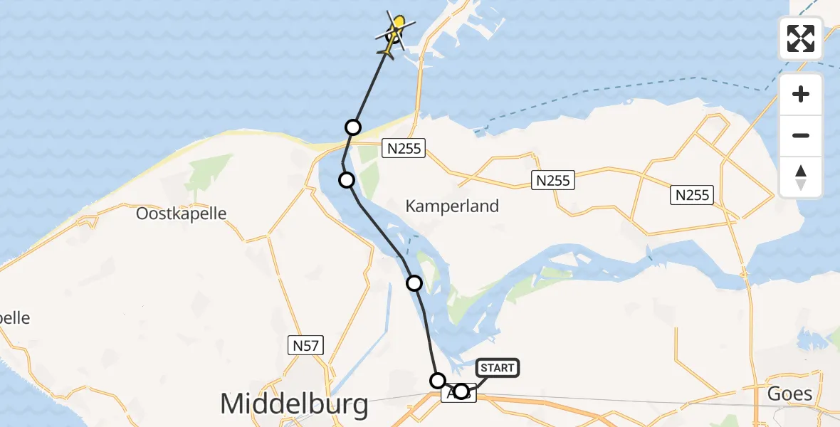 Routekaart van de vlucht: Kustwachthelikopter naar Vrouwenpolder, Steigerweg