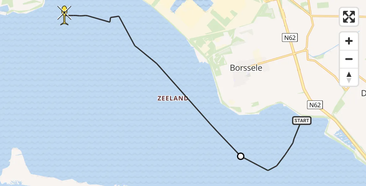 Routekaart van de vlucht: Kustwachthelikopter naar Ritthem, Zeedijk