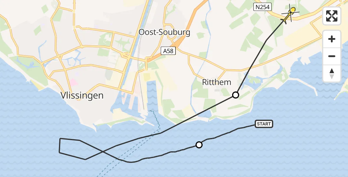 Routekaart van de vlucht: Kustwachthelikopter naar Nieuw- en Sint Joosland, Kortenswegje