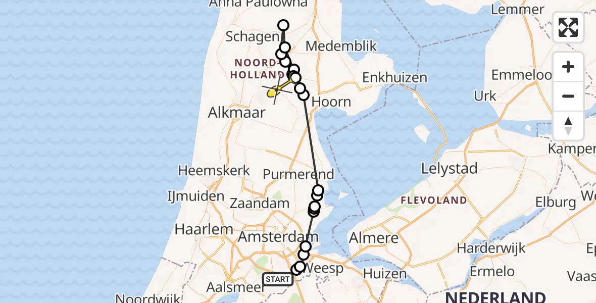 Routekaart van de vlucht: Politieheli naar Obdam, Holendrechterweg