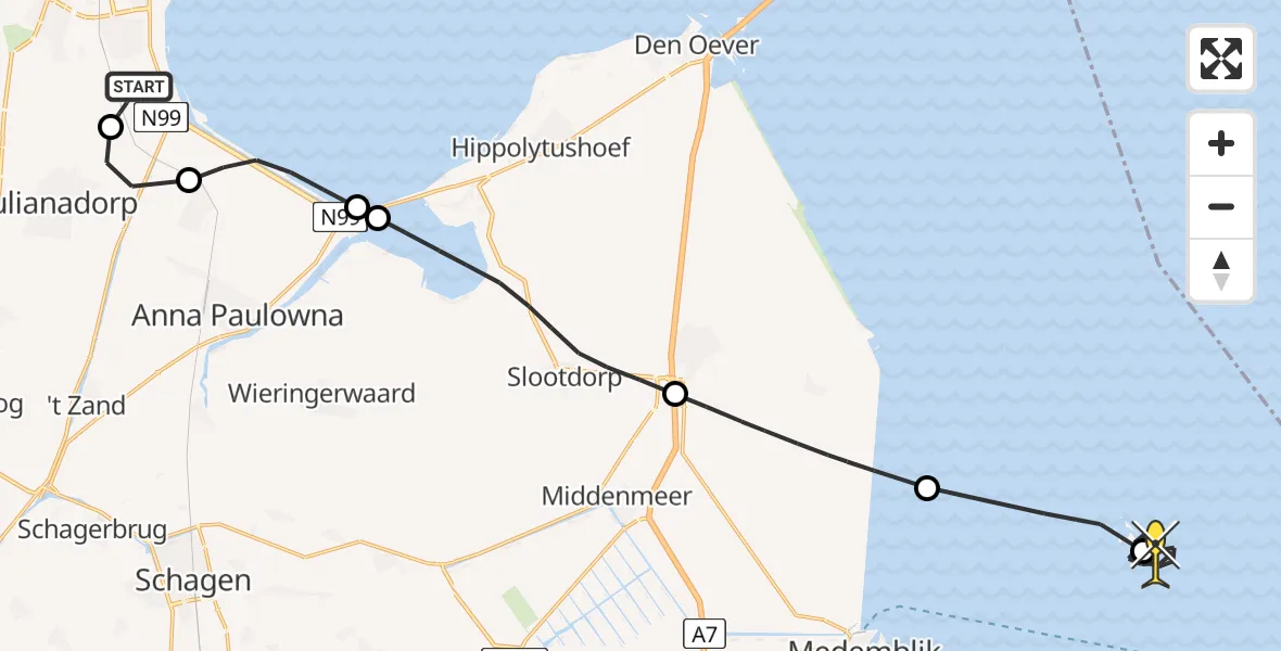 Routekaart van de vlucht: Kustwachthelikopter naar Enkhuizen, Kortevliet