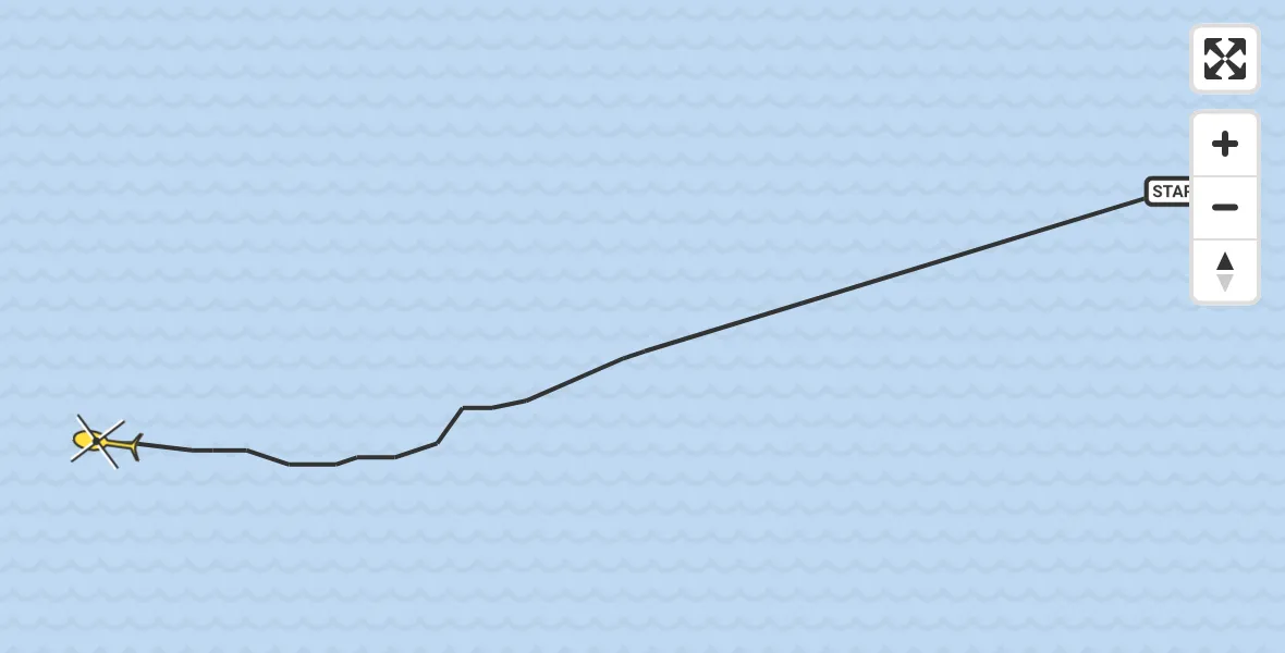 Routekaart van de vlucht: Kustwachthelikopter naar Vlieland
