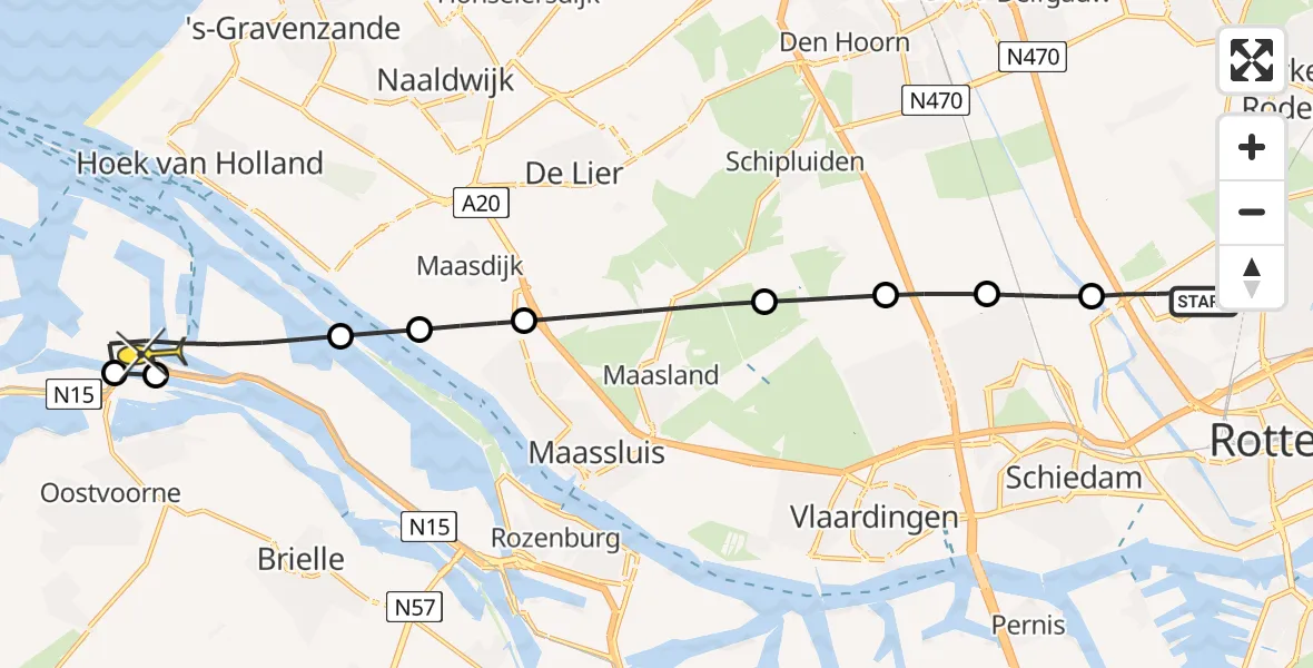 Routekaart van de vlucht: Lifeliner 2 naar Europoort, Dintelweg