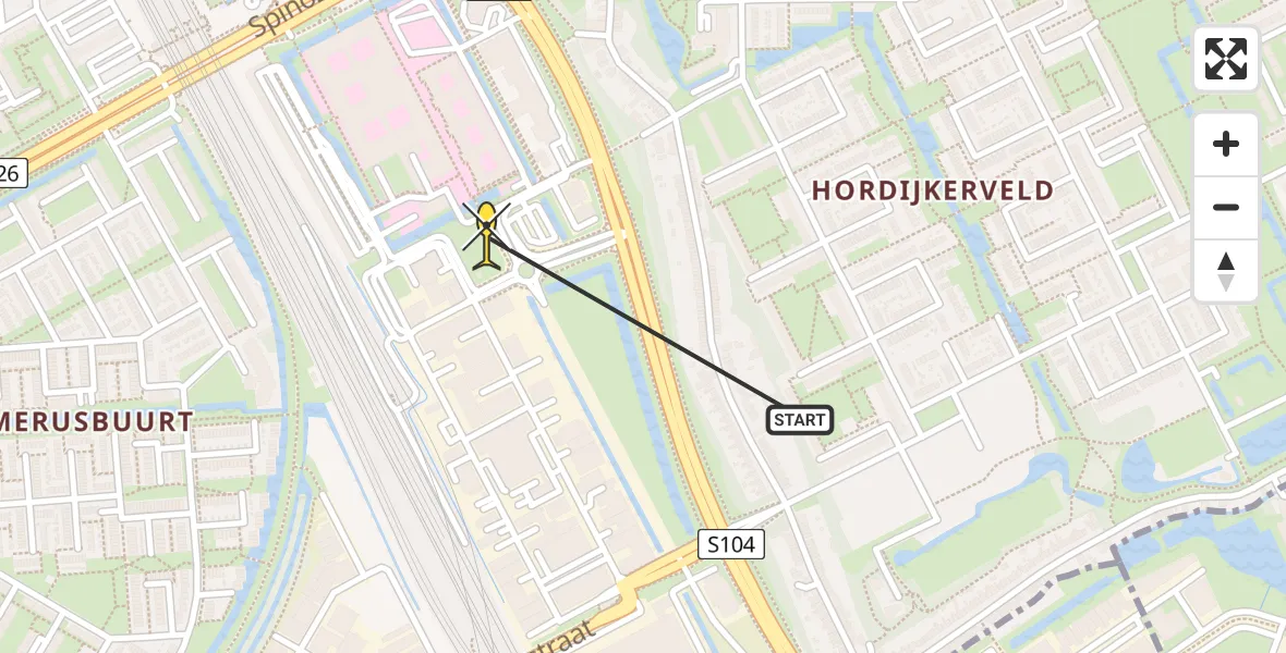 Routekaart van de vlucht: Lifeliner 2 naar Rotterdam, Schoonhovenstraat