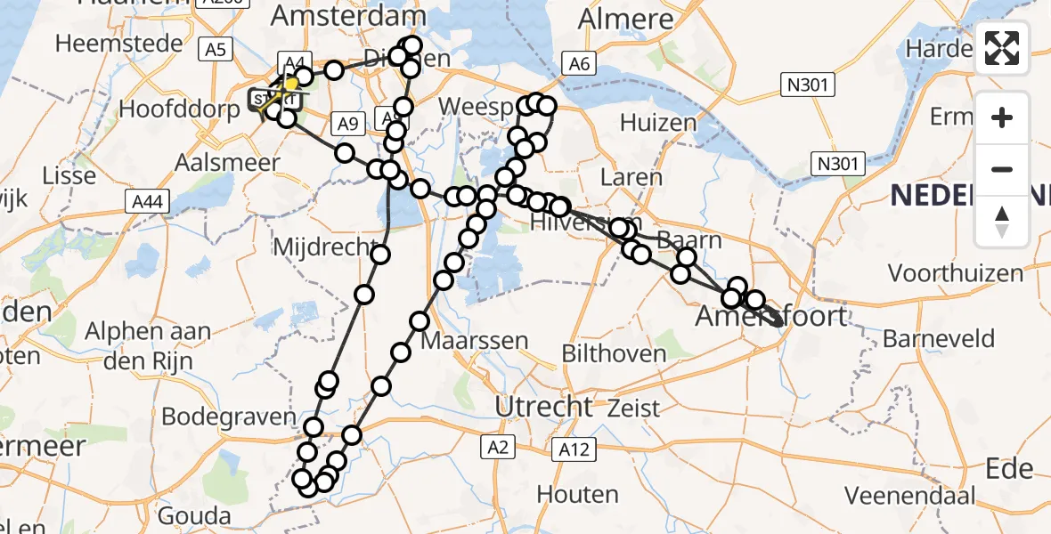 Vluchtroute Politiehelikopter van Schiphol naar Schiphol