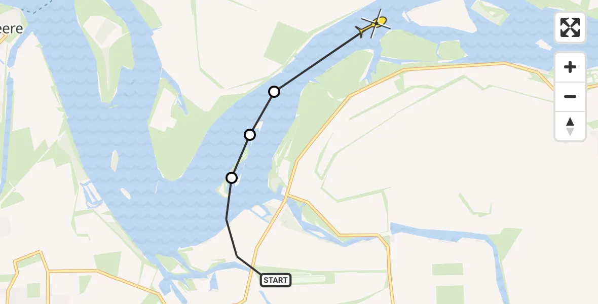 Routekaart van de vlucht: Kustwachthelikopter naar Wolphaartsdijk, Schenge