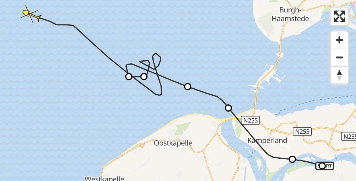 Routekaart van de vlucht: Kustwachthelikopter naar Muidenweg