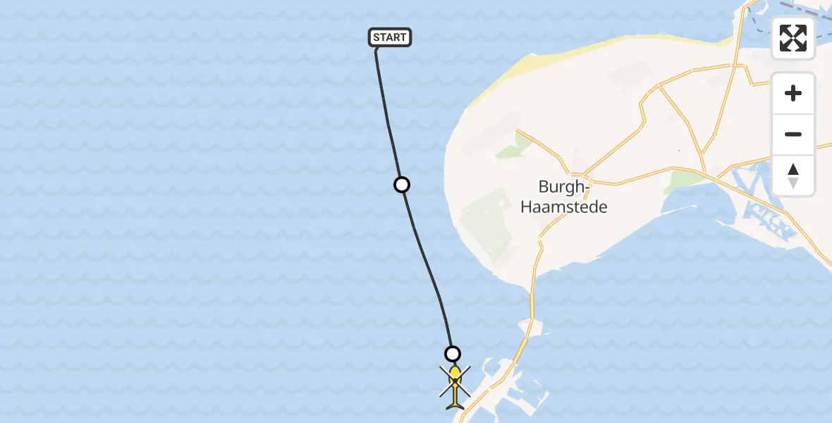 Routekaart van de vlucht: Kustwachthelikopter naar Vrouwenpolder, Naaktstrand