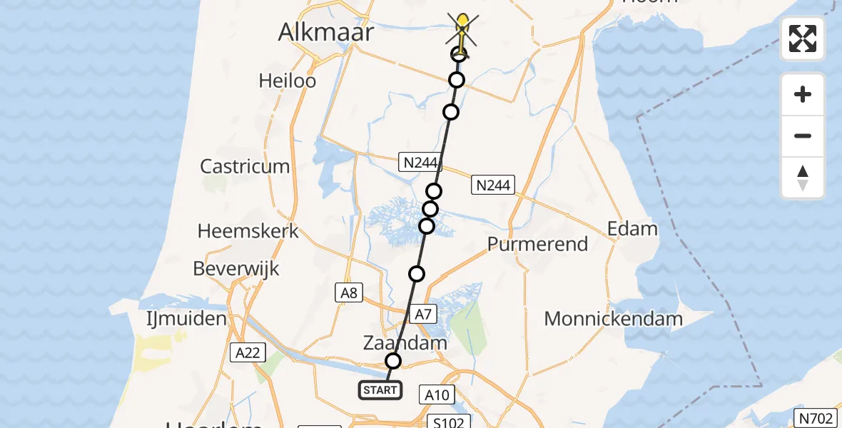 Routekaart van de vlucht: Lifeliner 1 naar Ursem, Hemtunnel